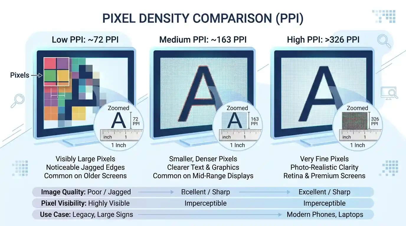 Comparison of different pixel densities and PPI