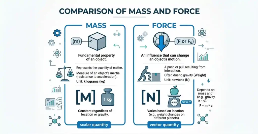 comparing mass and force